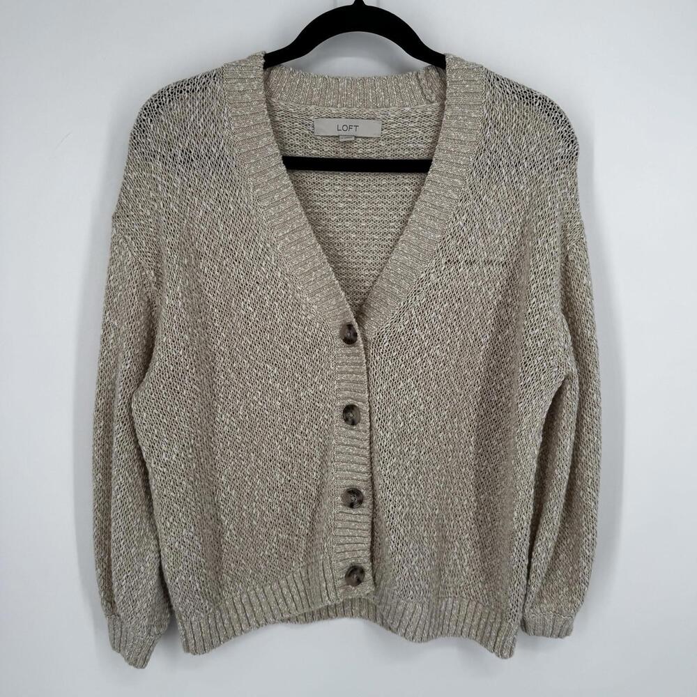 Loft sweater womens small S beige oversized cardigan sweater cropped minimalist